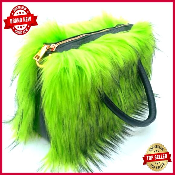 Faux Fur Tote Bag with Zipper Closure, 13.8x13 Inches, Vegan Leather - Picture 2 of 7